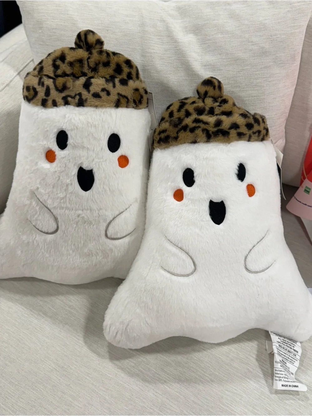2 Martha stewartWhite Ghost Accent Pillow with Leopard Beanie - Cute Home Accent